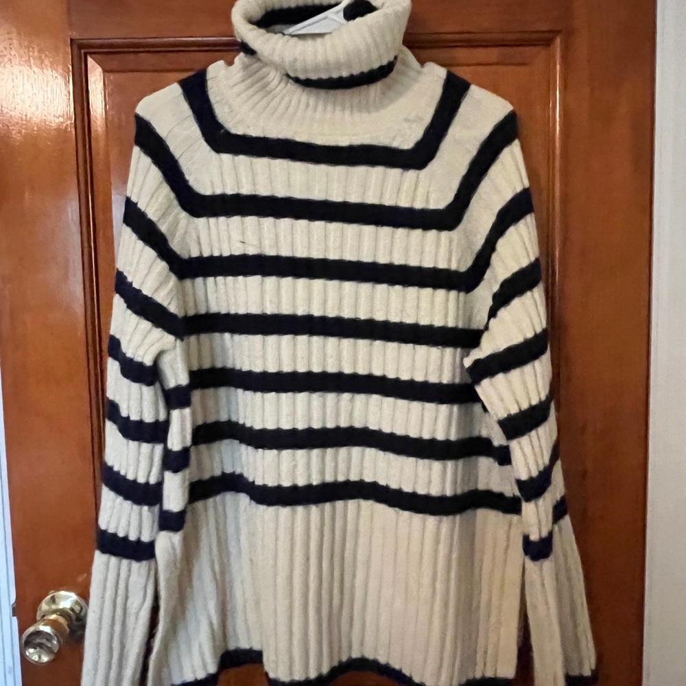 H&M Cream and Black Striped Turtleneck Sweater